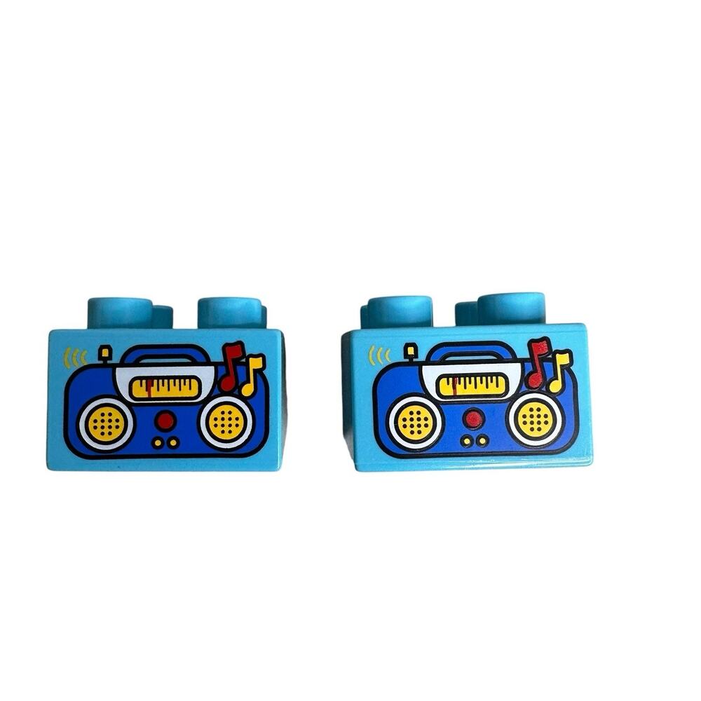LEGO Duplo BOOOMBOX RADIO STEREO 2x2 Blue Printed Brick FROM Set 10529 Lot of 2